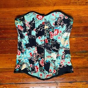 Vintage Early 00’s Charlotte Russe Flowered Corset with Black Trim